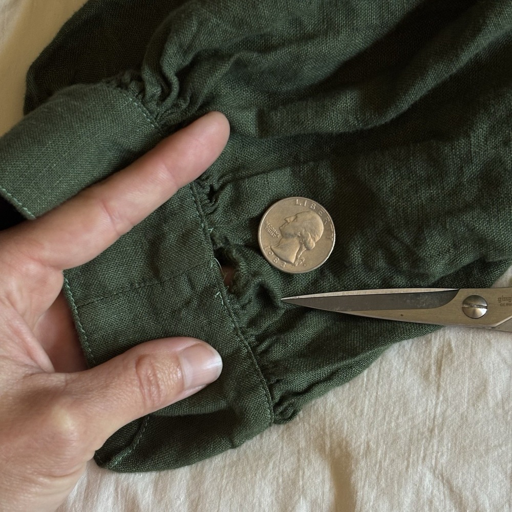 J Crew Square Neck Button Front Balloon Sleeve Linen Top Womens XXL Dark Green - Picture 14 of 14